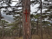 Kreuz auf der Steinwand